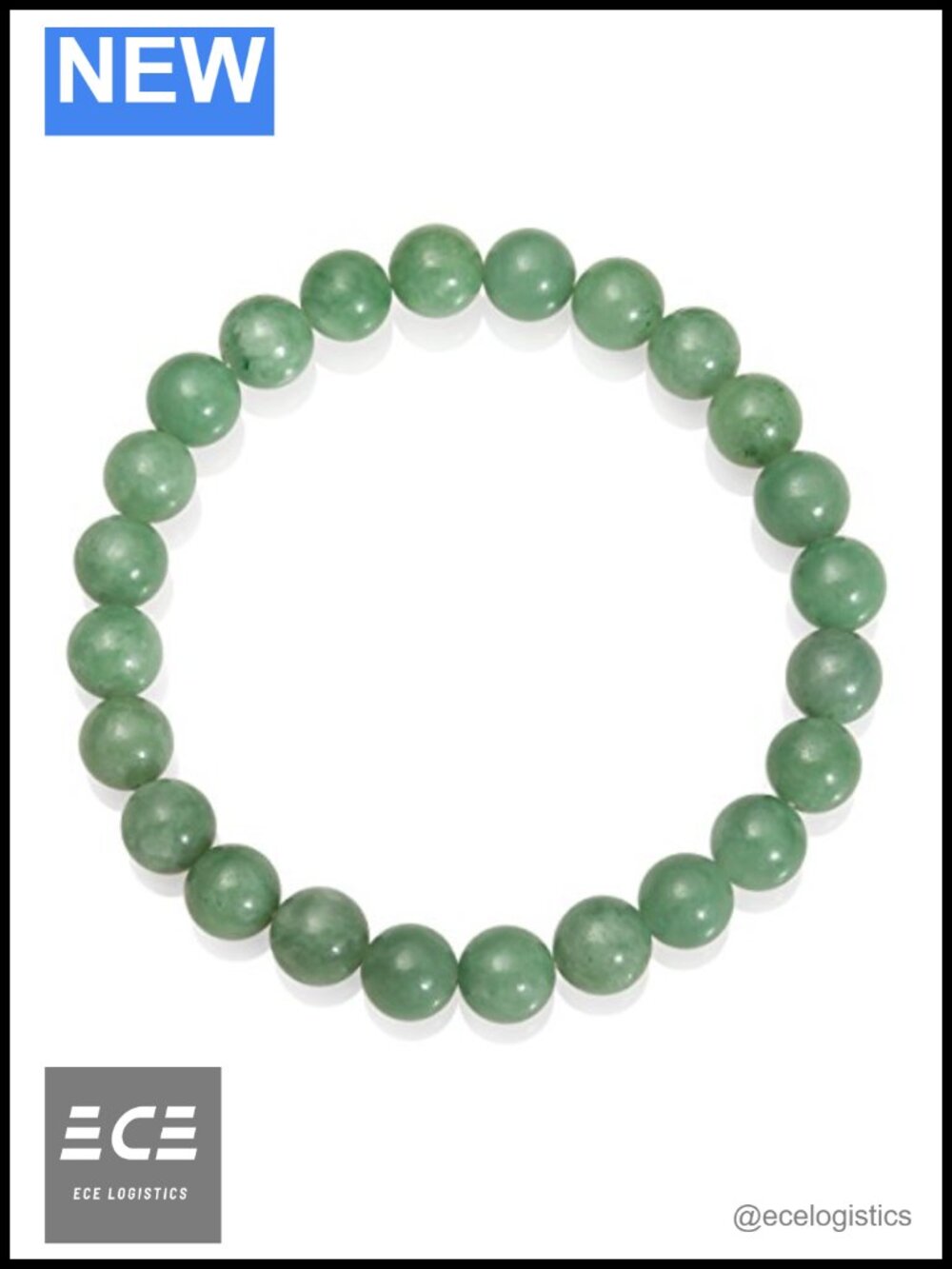 8mm Round Green Jade Stretch Bracelet 7.5 Inch